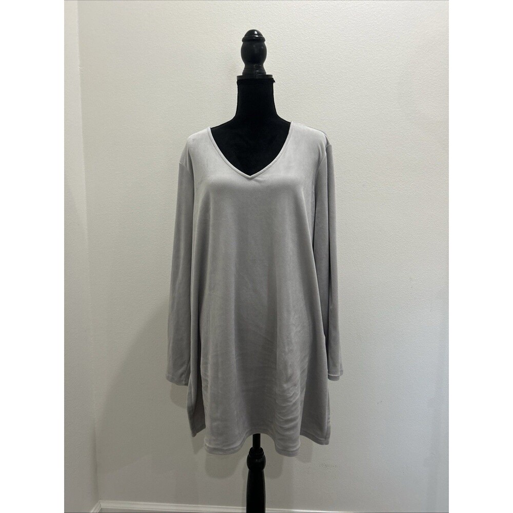 J Jill Pure Velvet Womens 2X Top Gray V-Neck Long Sleeve